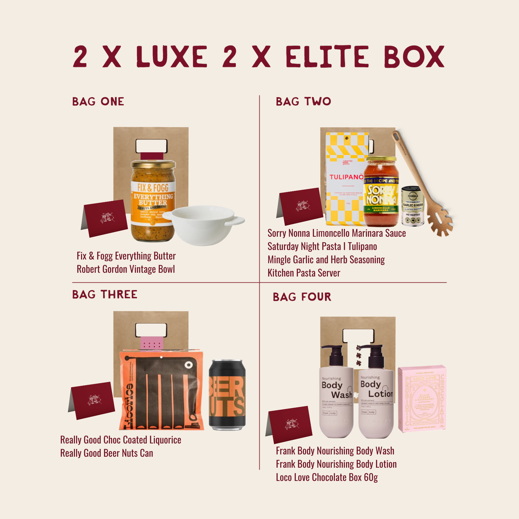 Box of 4 Gift Bags | Luxe + Elite Combined