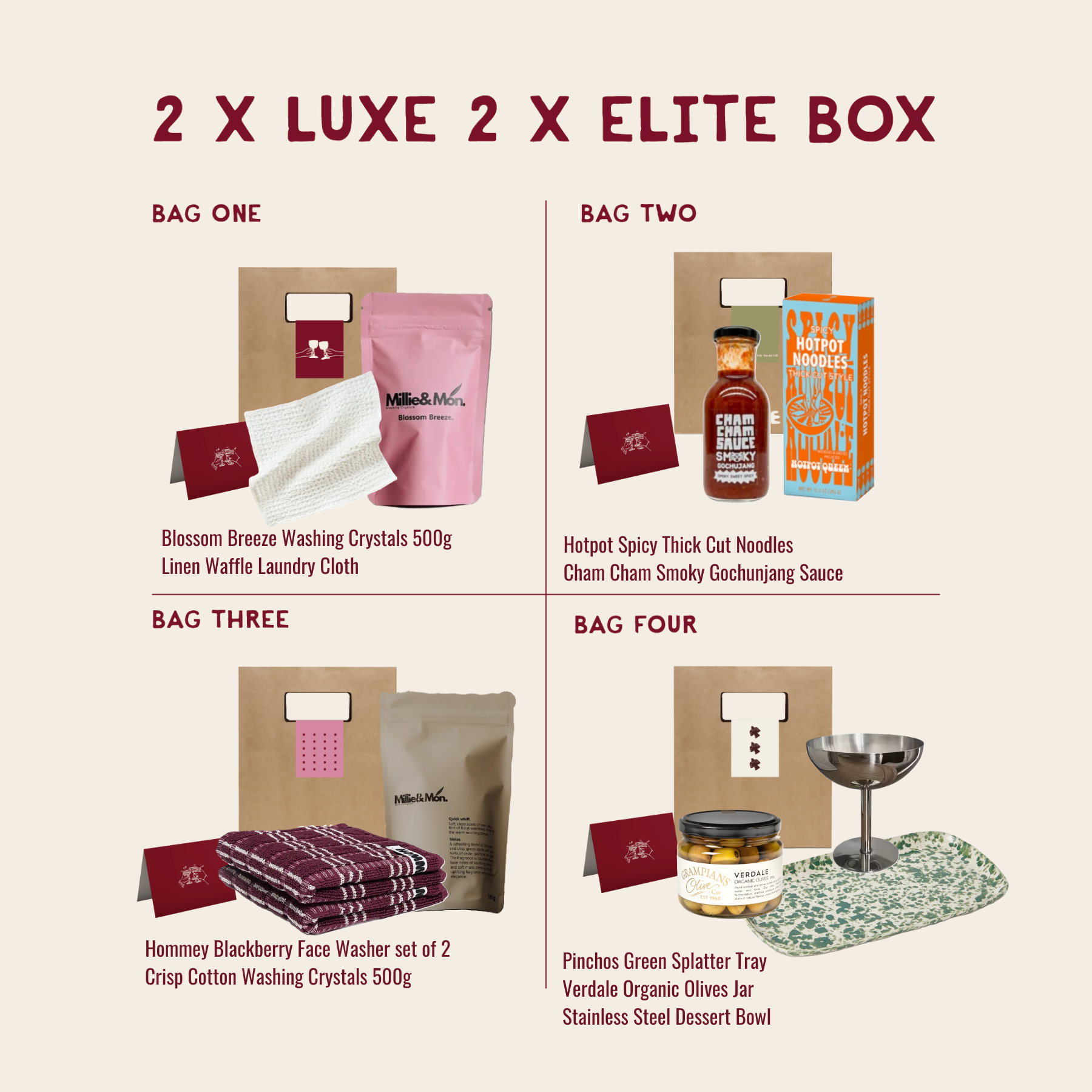 Box of 4 Gift Bags | Luxe + Elite Combined
