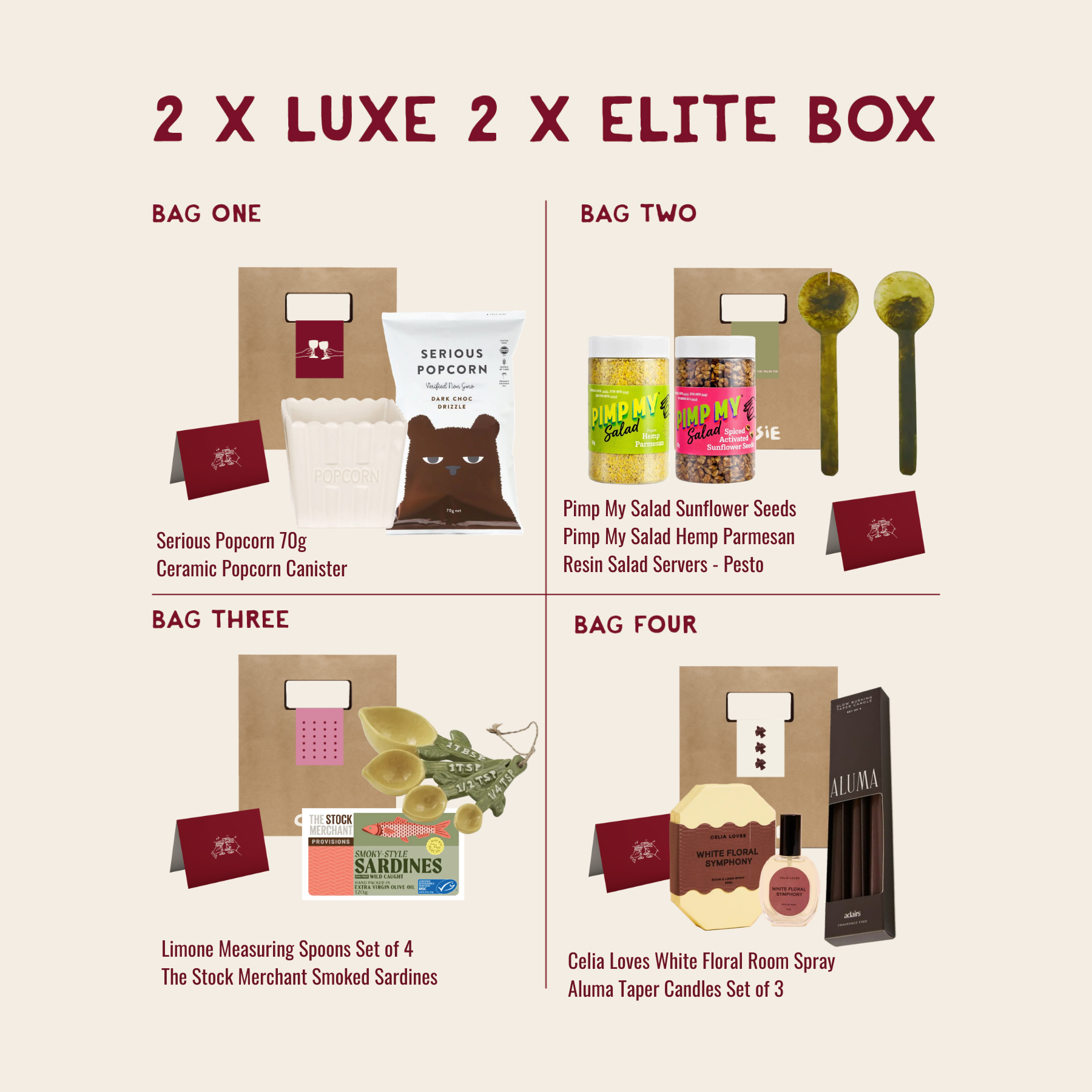 Box of 4 Gift Bags | Luxe + Elite Combined